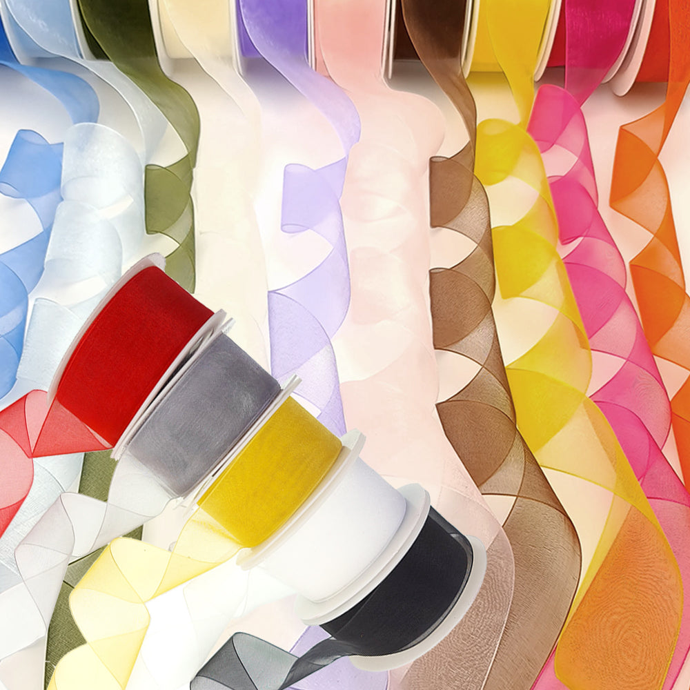 40mm or 25mm Organza Ribbon | Woven Edged | 25m Roll | Choice of Colours