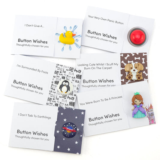 Humorous Button Wishes | Bundle of 6 Cracker Filllers | Cracker Making Gifts