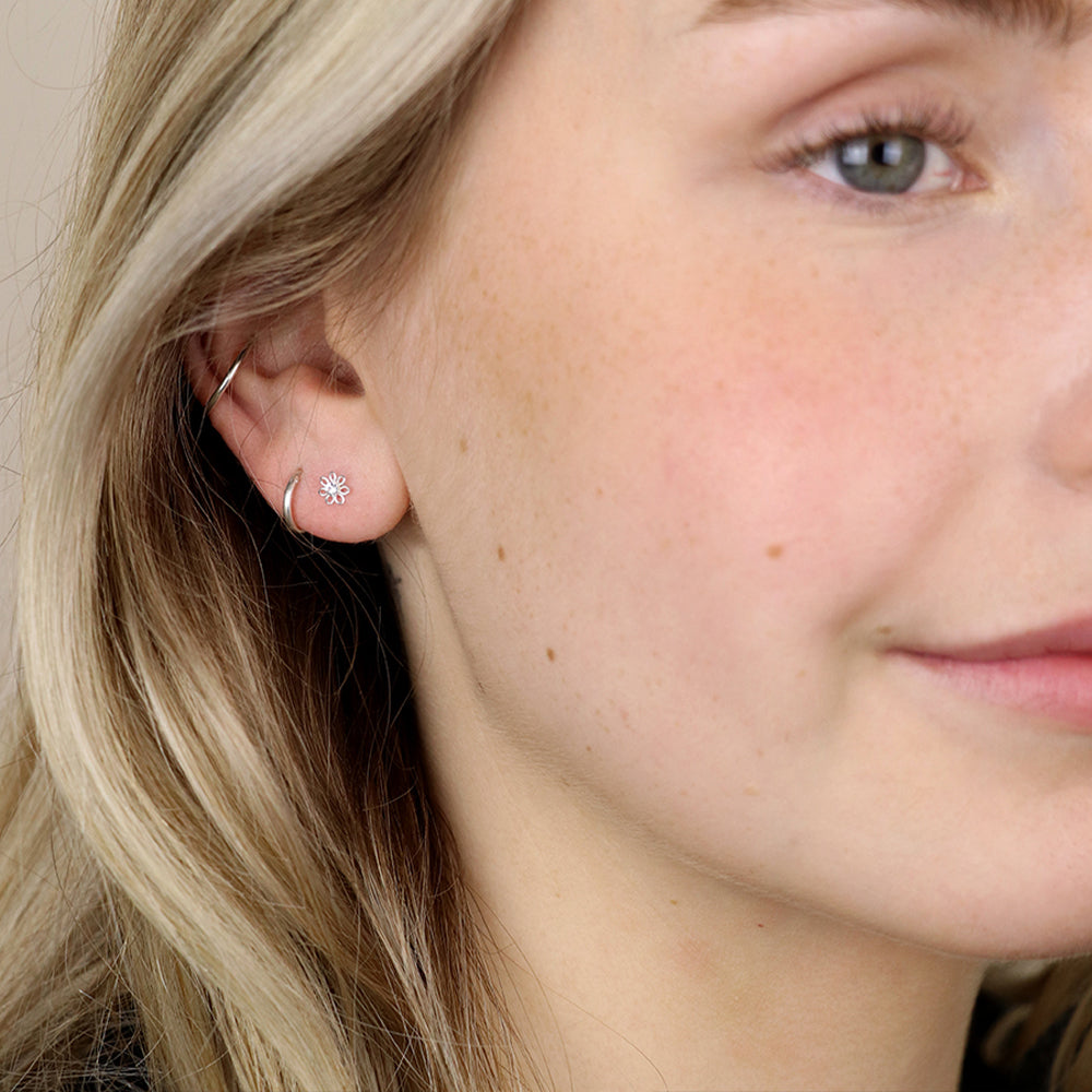 Dainty Sterling Silver Flower & Rhinestone Stud Earrings | Cracker Filler Gift
