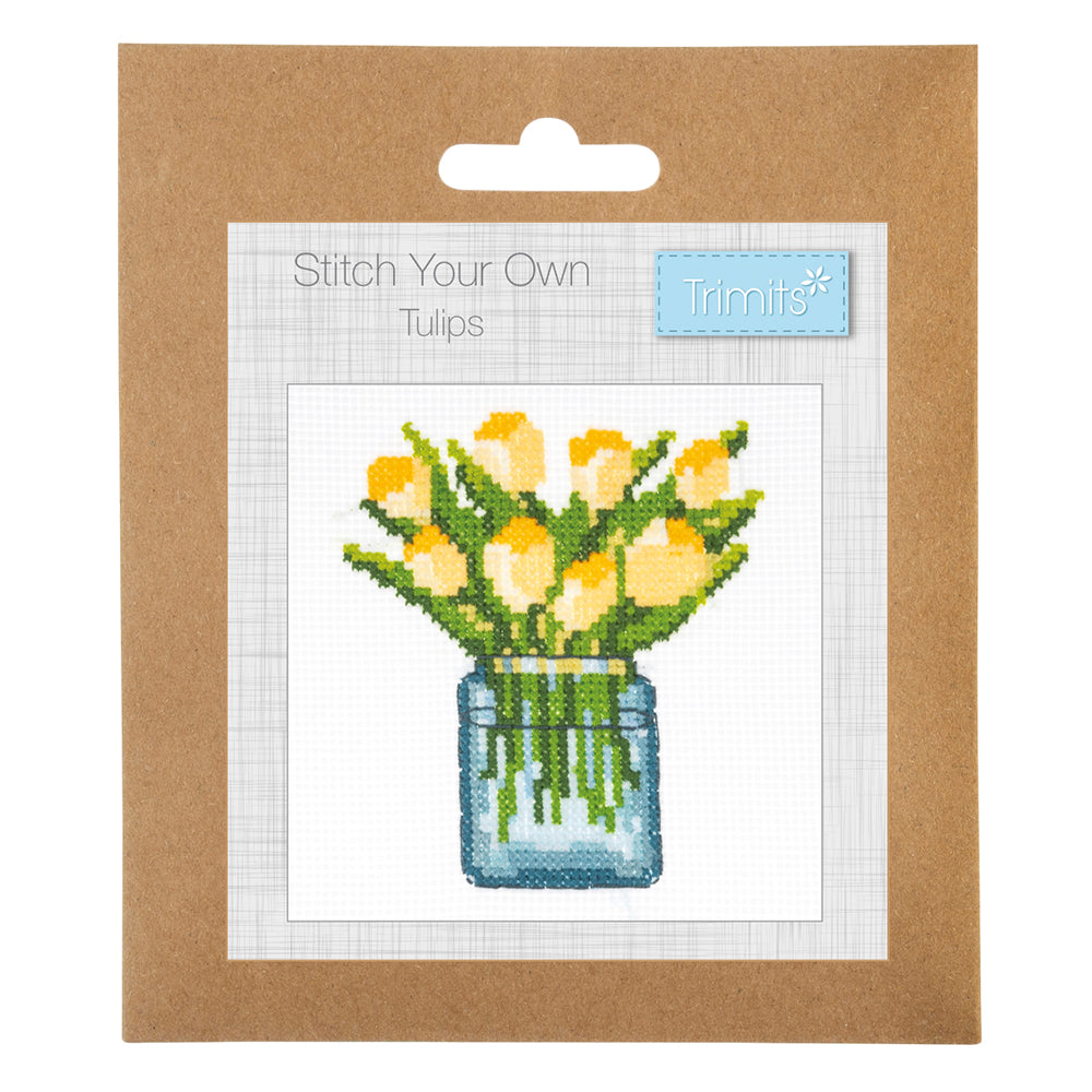 Yellow Springtime Tulips | Mini Counted Cross Stitch Kit | 13cm