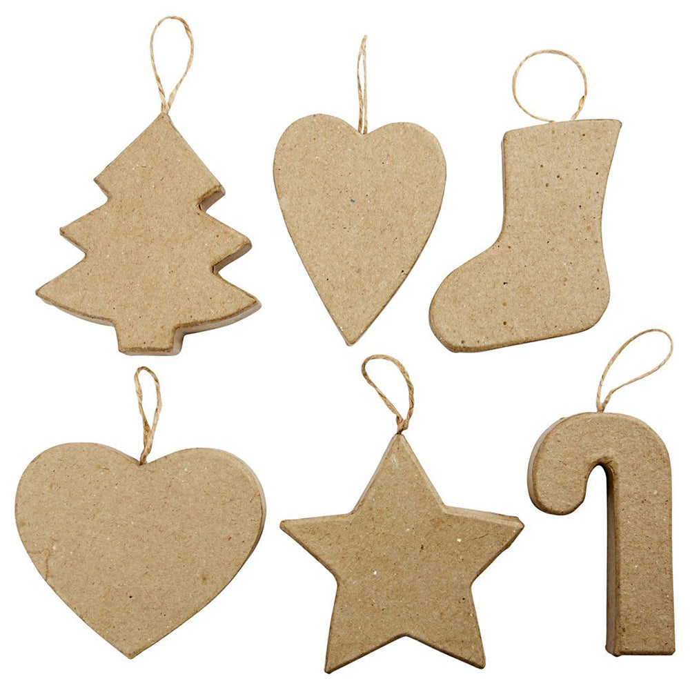 Paper Mache Hanging Christmas Ornaments | 6 or 174 Mixed Craft Shapes | 8cm Tall
