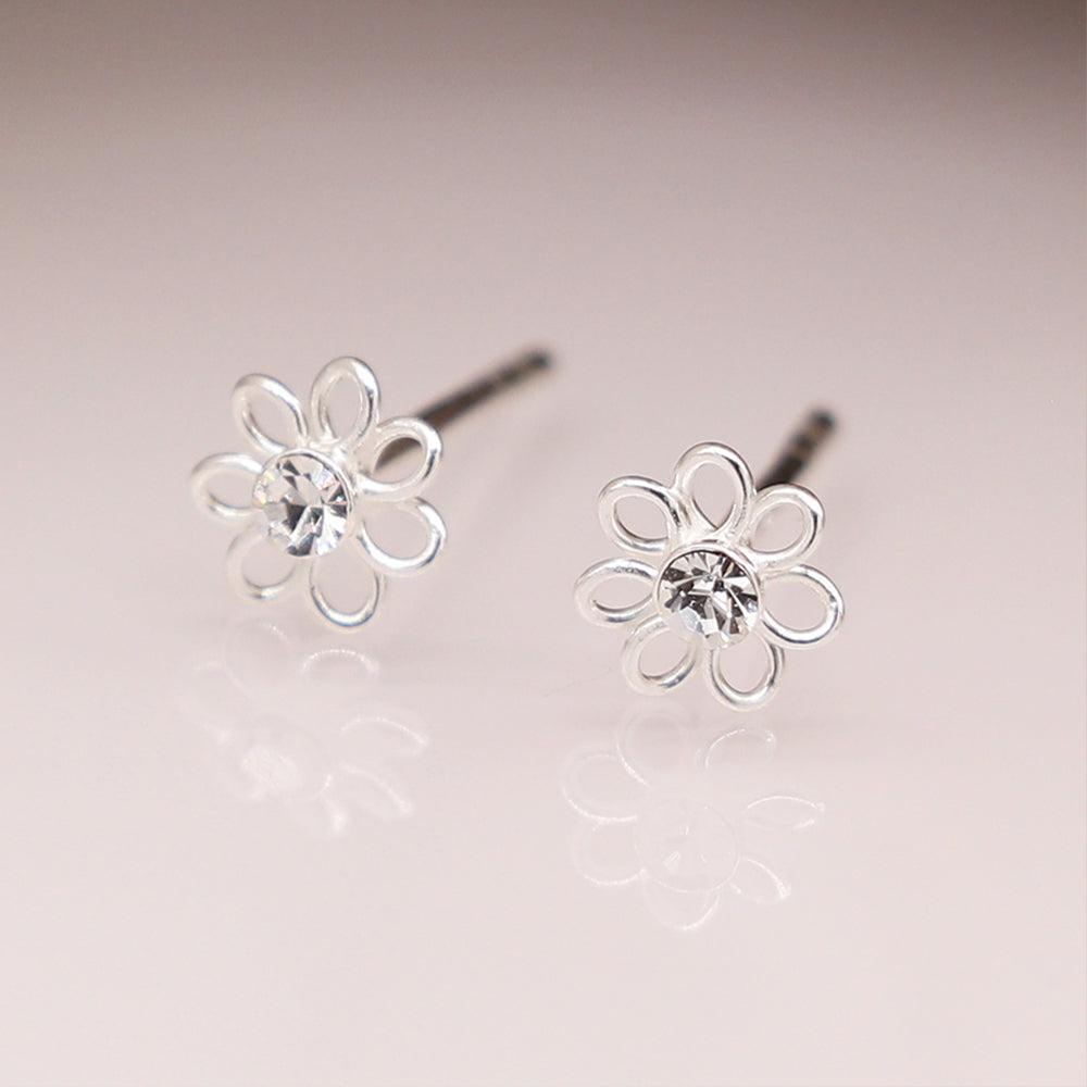Dainty Sterling Silver Flower & Rhinestone Stud Earrings | Cracker Filler Gift