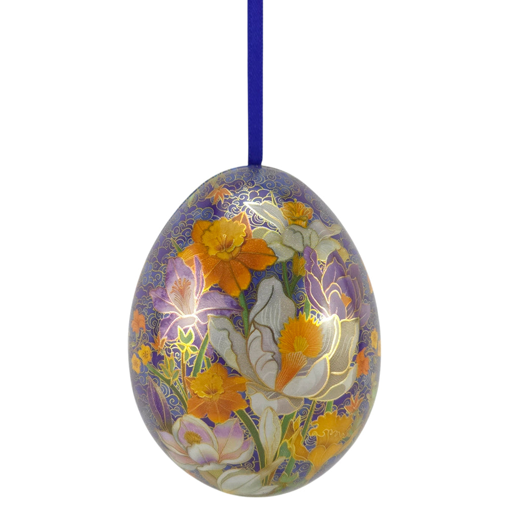 Cloisonne Spring Flowers | Two Part Hanging Easter Egg | Fillable Tin | 7cm Tall
