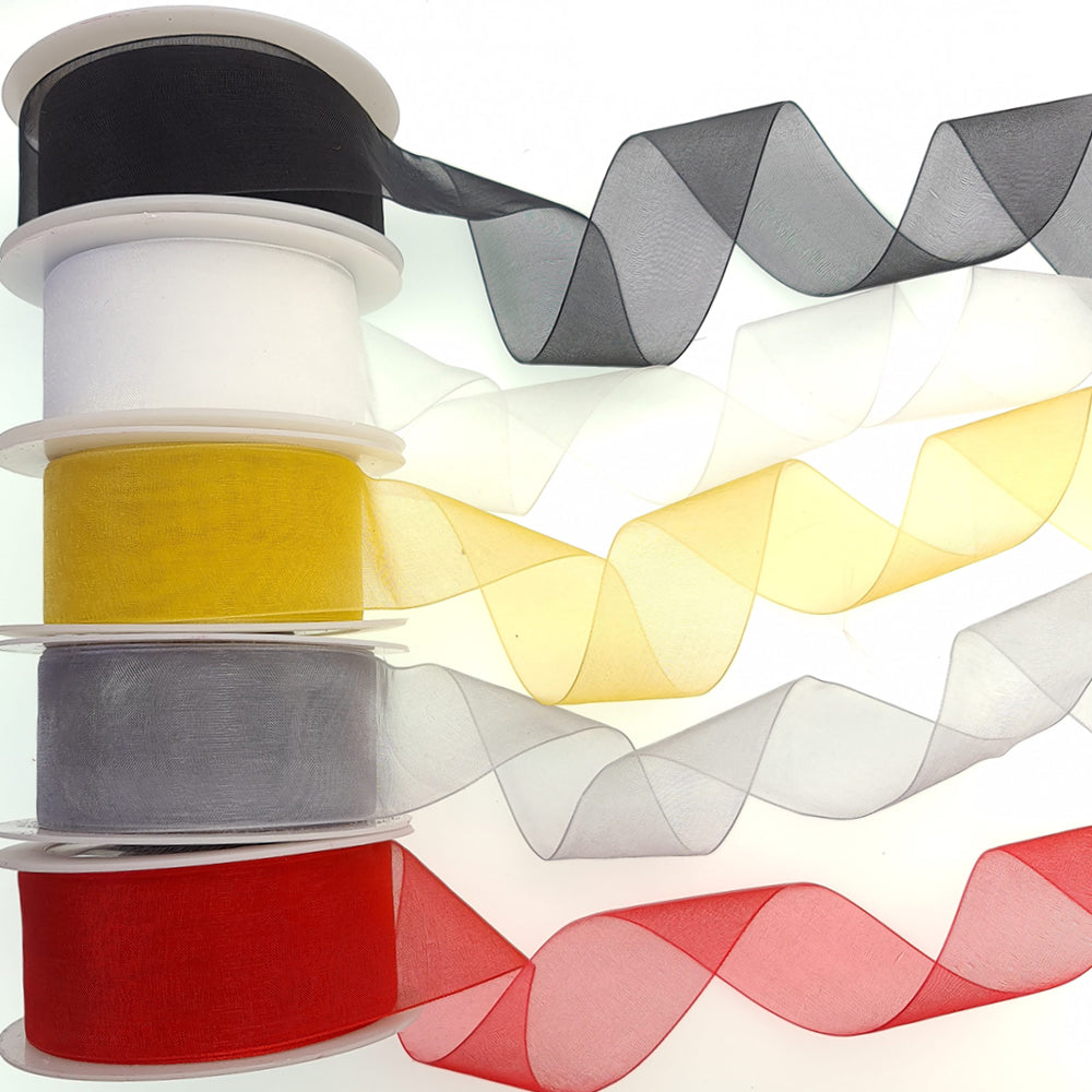 40mm or 25mm Organza Ribbon | Woven Edged | 25m Roll | Choice of Colours