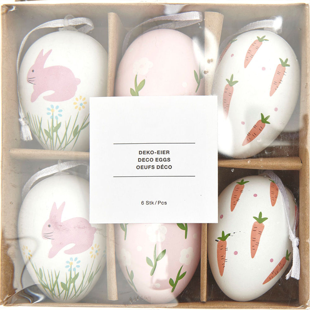 White & Pink | 6cm Hanging Easter Egg Tree Ornaments | Pack of 6