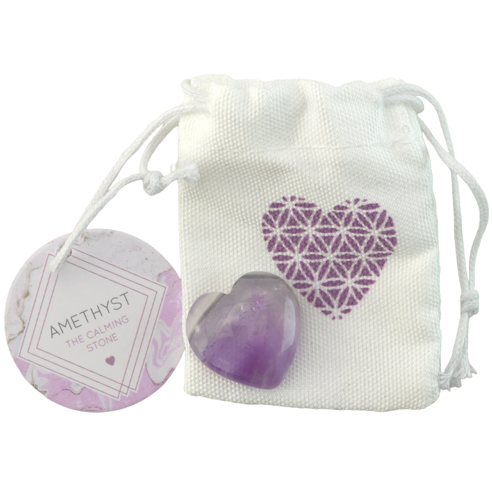 Amethyst Crystal Heart Stone in Bag | Calming | Mini Gift | Cracker Filler