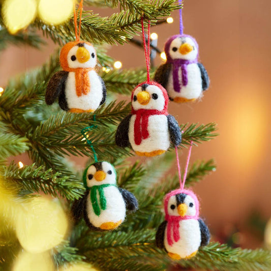 Penguins | Hanging Felt Christmas Tree Decorations | Set of 5 | Fair Trade