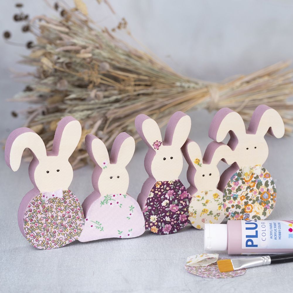 Easter Bunny Rabbit Family Freestanding Wooden Shape to Decorate - 30cm