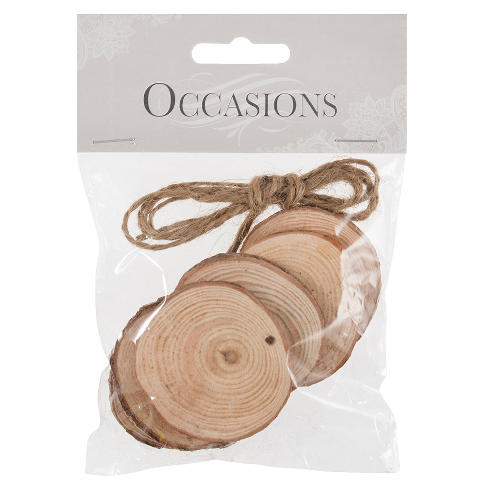 Hanging Wooden Slices to Decorate | 6 Pieces | 4cm to 5.5cm