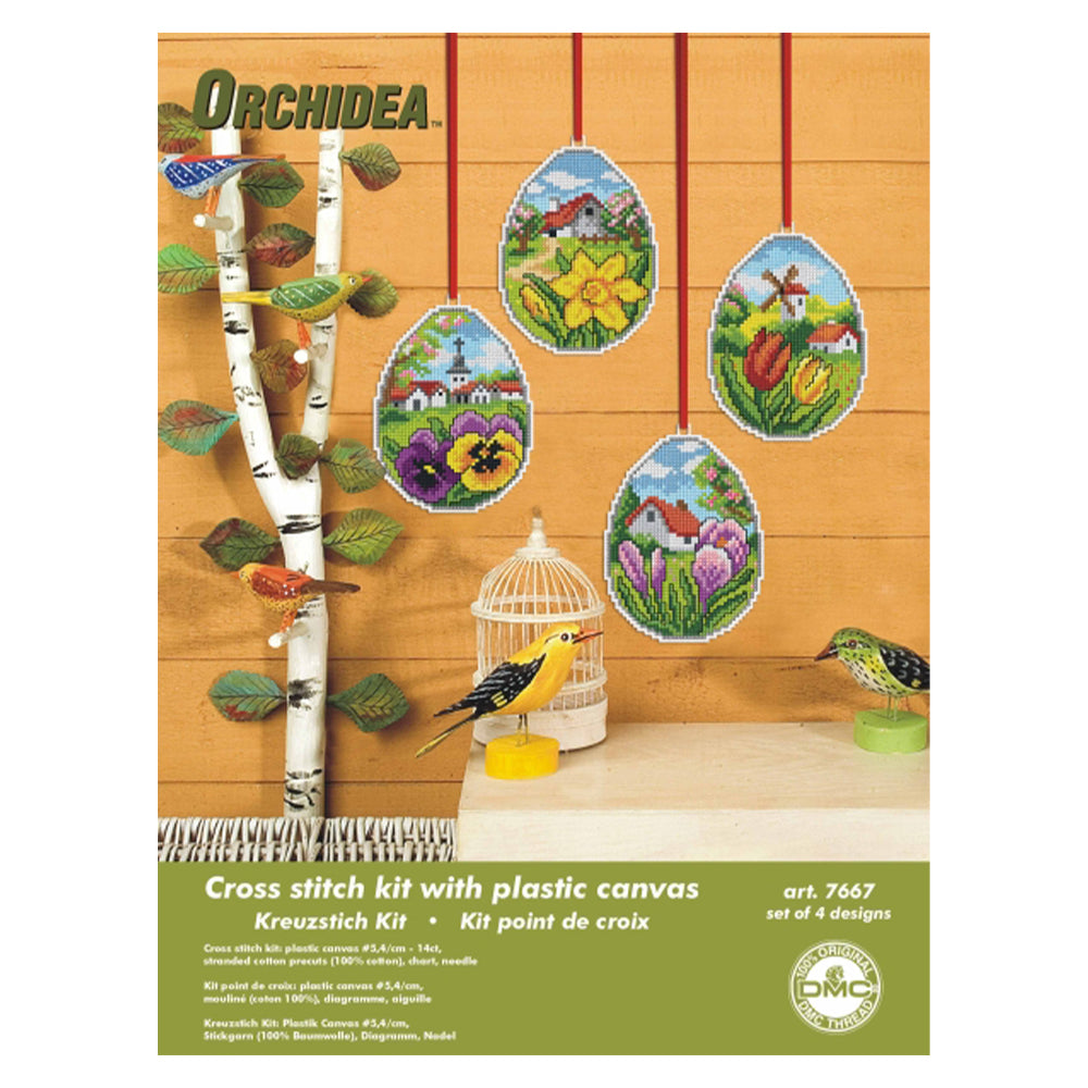Hanging Springtime Flowers | Easter Eggs | Set of 4 | Cross Stitch Kit