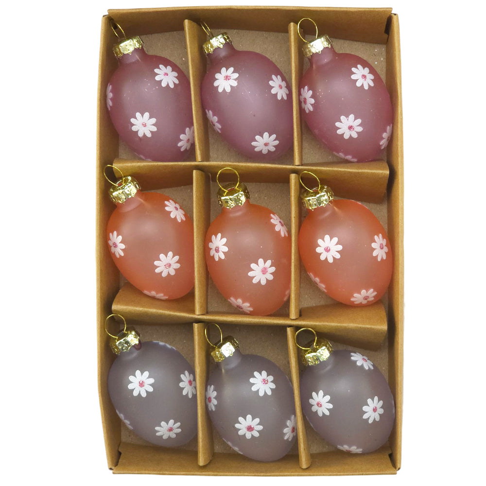 Pretty Daisies | Pastel Glass Hanging Easter Egg Ornaments | 9 Pieces | 4cm Tall
