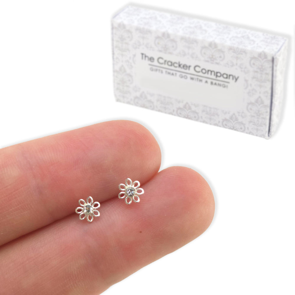 Dainty Sterling Silver Flower & Rhinestone Stud Earrings | Cracker Filler Gift