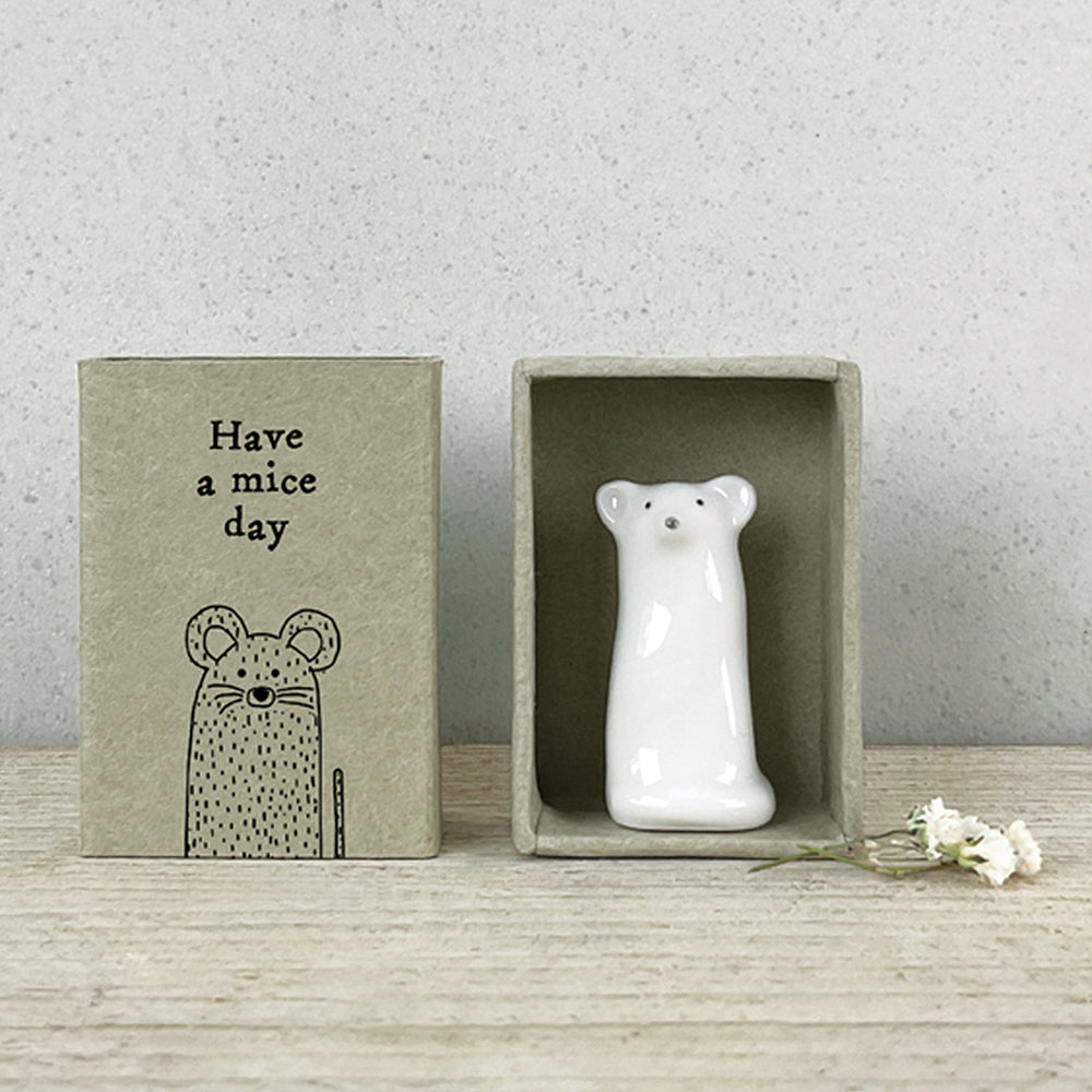 Have a Mice Day | Porcelain Mouse in a Matchbox | Cracker Filler | Little Gift