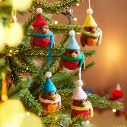 Robins | Hanging Felt Christmas Tree Decorations | Set of 5 | Fair Trade