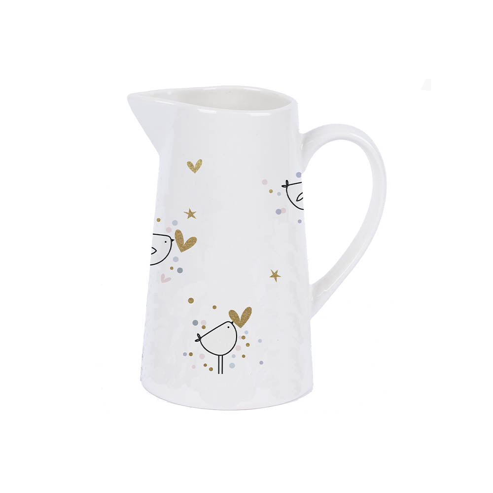Little Bird with Hearts | Small Ceramic Jug | Bud Vase | 8.2cm Tall