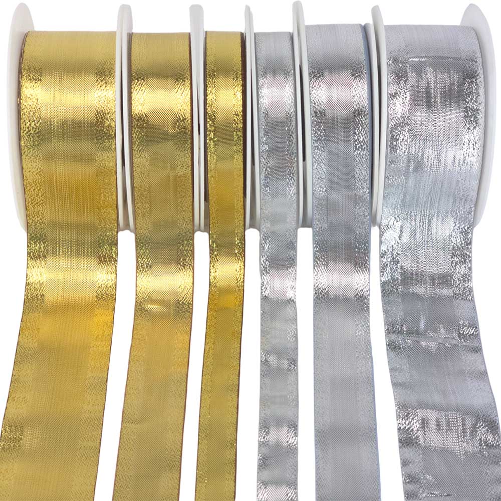 Silver or Gold | 15mm to 40mm Wide | Metallic Flexible Lurex Ribbon | 20m Reel