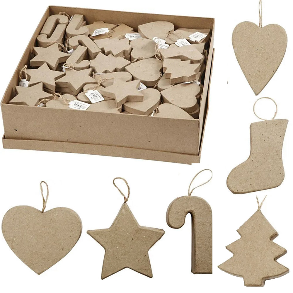 Paper Mache Hanging Christmas Ornaments | 6 or 174 Mixed Craft Shapes | 8cm Tall