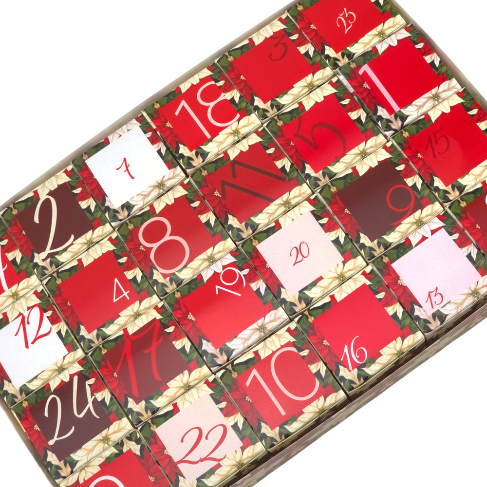 Advent Calendar Making Kit | 24 Cube Boxes & Outer Box | Abstract Poinsettia