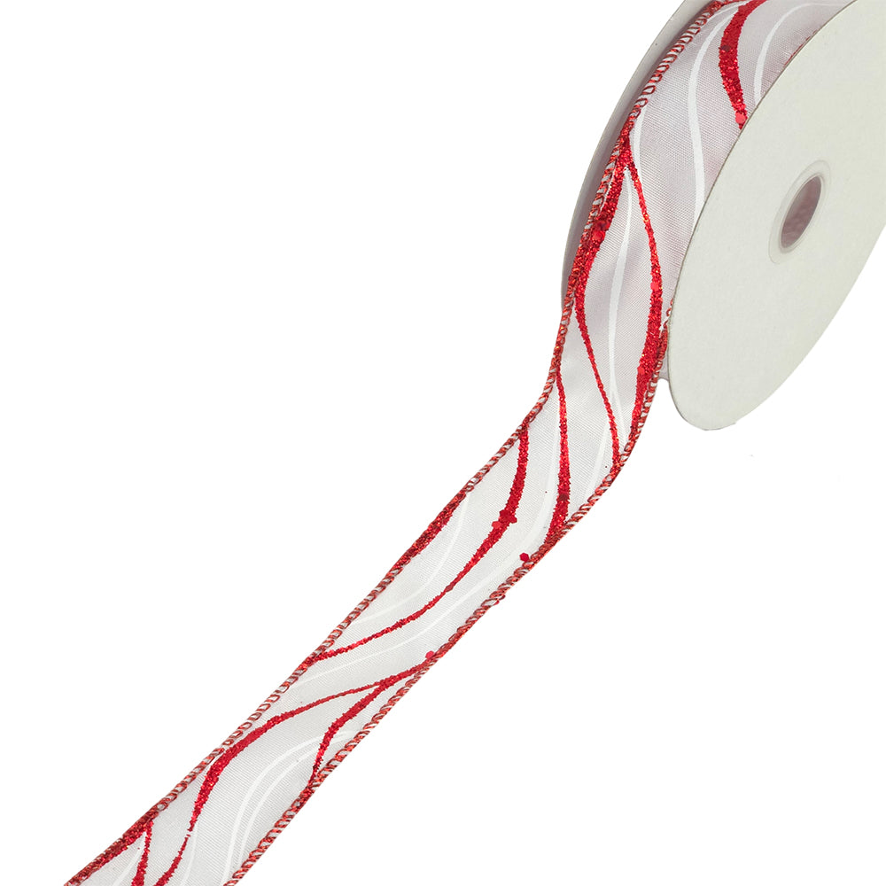 Black/Silver or White/Red Christmas Glitter Wired Ribbon | 25mm Wide | 10m Reel