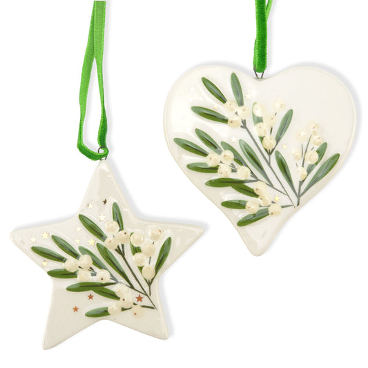 Mistletoe Duo | Ceramic Hanging Christmas Tree Decorations | Gisela Graham
