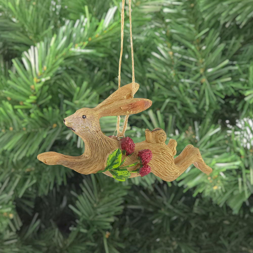 Running Hare with Strawberries | Hanging Tree Decoration | 9cm | Gisela Graham