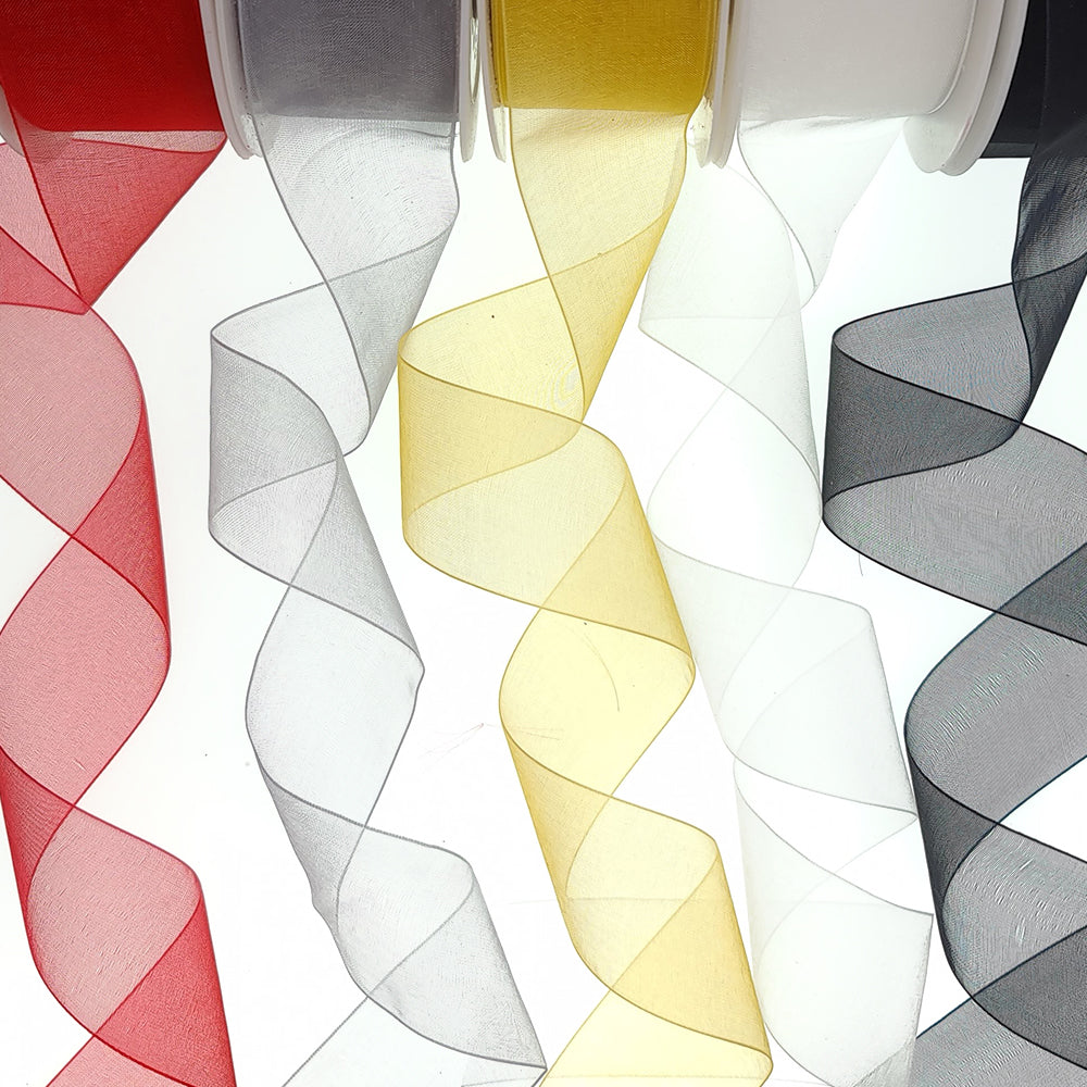 40mm or 25mm Organza Ribbon | Woven Edged | 25m Roll | Choice of Colours