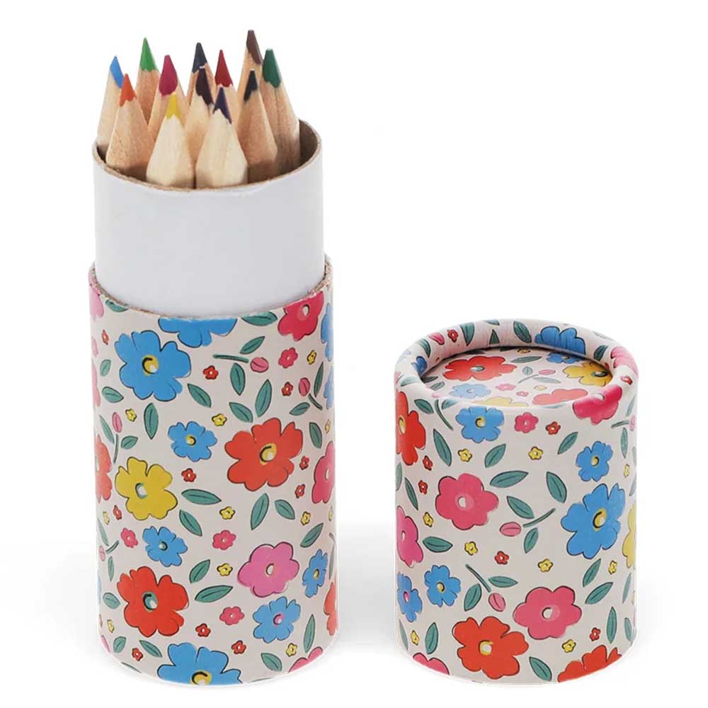 Tilde | 12 Short Floral Coloured Pencil Crayons | Little Gift | Cracker Filler