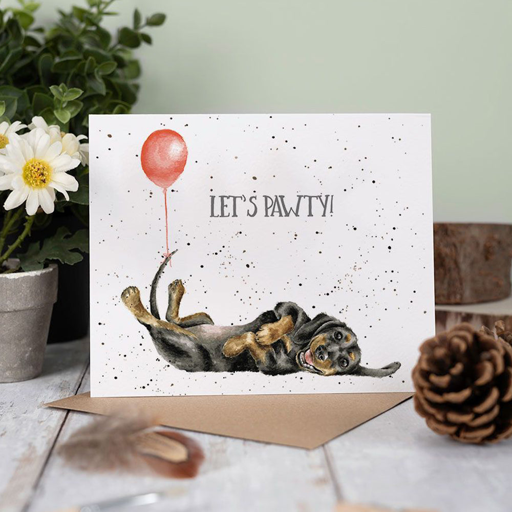Let's Pawty | Birthday Dachshund | Blank Card | 15x15cm | Wrendale Designs