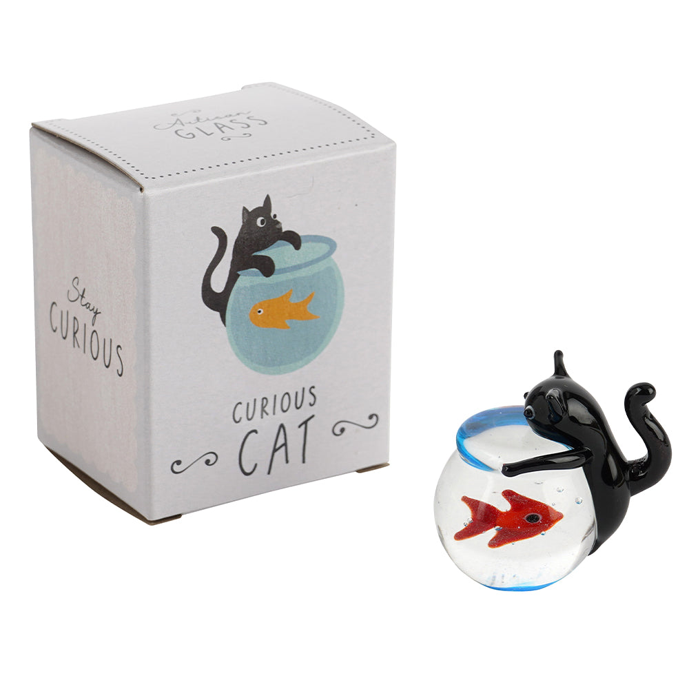Mini Glass Black Cat & Fishbowl Ornament | Little Gift | Cracker Filler