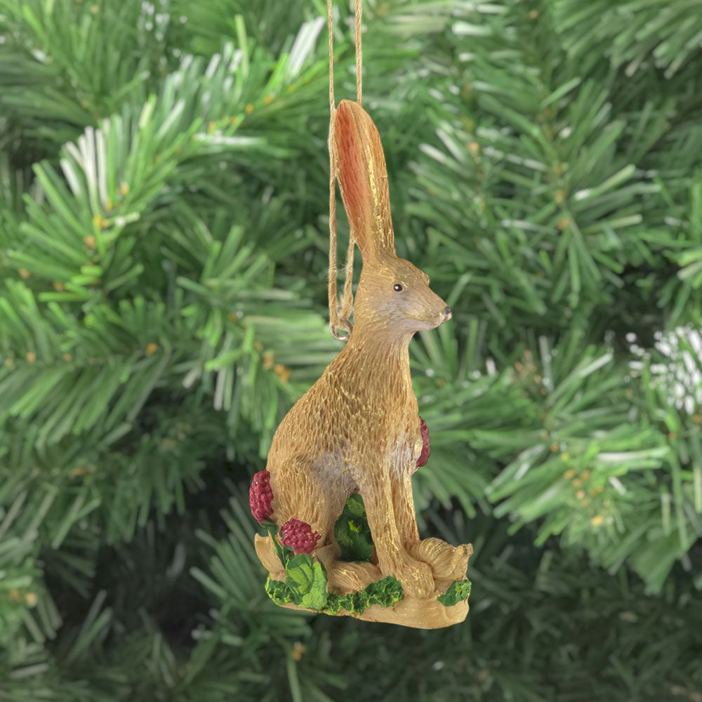 Sitting Hare with Strawberries | Hanging Tree Decoration | 9cm | Gisela Graham