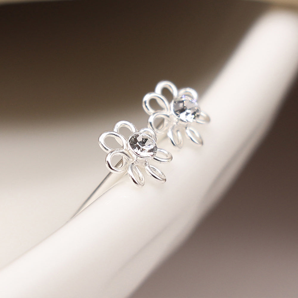 Dainty Sterling Silver Flower & Rhinestone Stud Earrings | Cracker Filler Gift