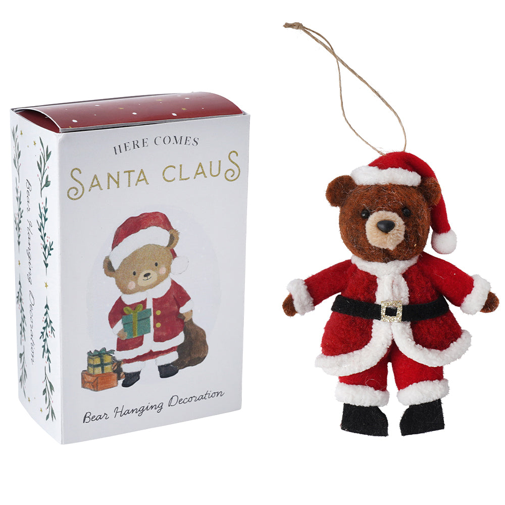 Here Comes Santa Claus | Hanging Little Felt Bear Christmas Ornament | Mini Gift