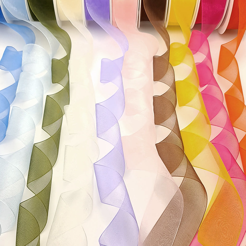 40mm or 25mm Organza Ribbon | Woven Edged | 25m Roll | Choice of Colours