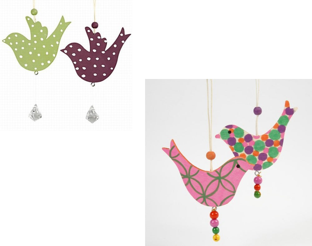 10 Assorted Hanging Wooden Dove or Bird Shapes to Decorate for Crafts