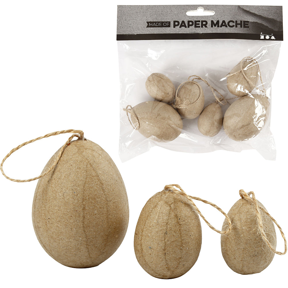 6 Mixed Size Paper Mache Hanging Easter Eggs to Decorate