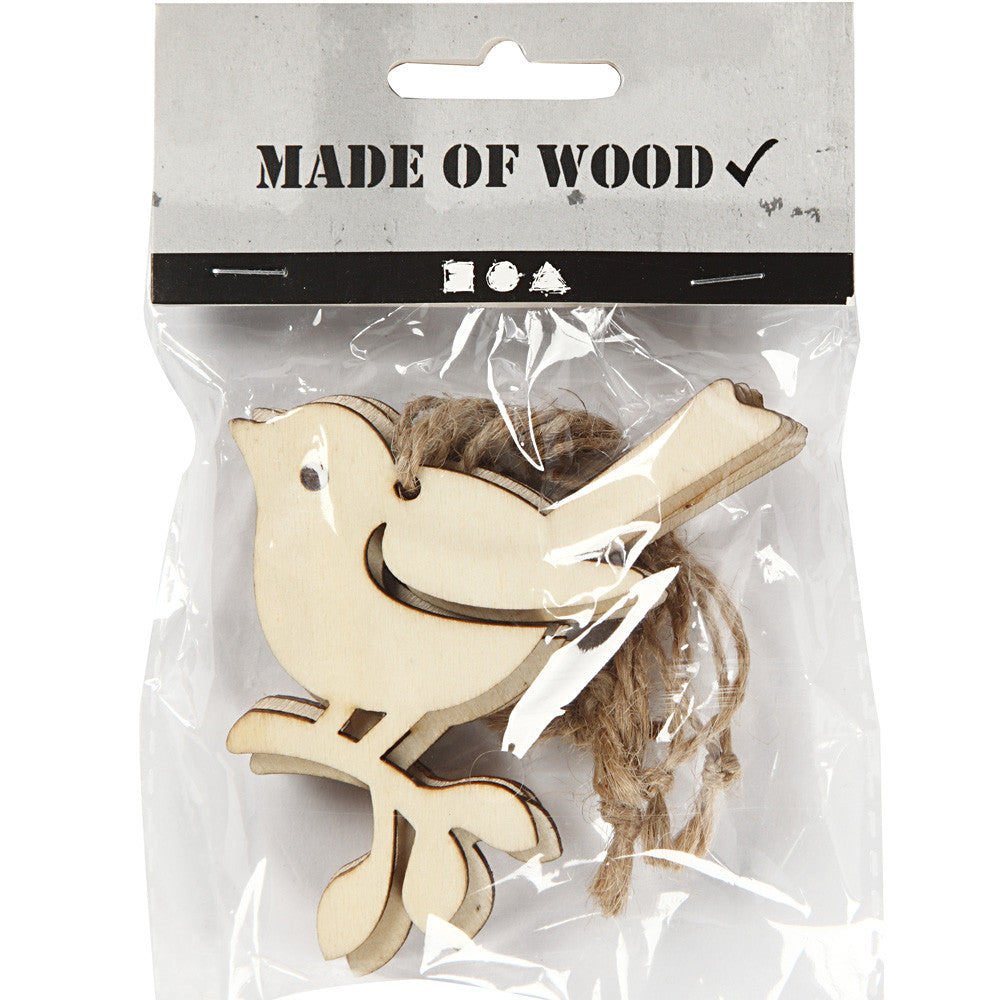 5 Wooden Robin Bird on Branch Hanging Christmas Shapes to Decorate - 9cm