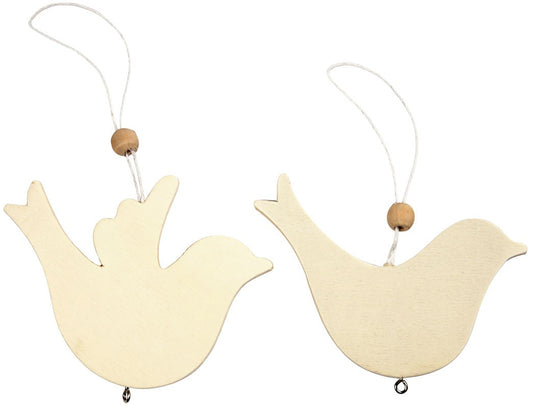 10 Assorted Hanging Wooden Dove or Bird Shapes to Decorate for Crafts