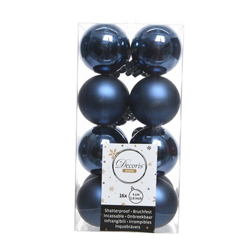 16 Small Night Blue 4cm Shatterproof Christmas Tree Bauble Decorations