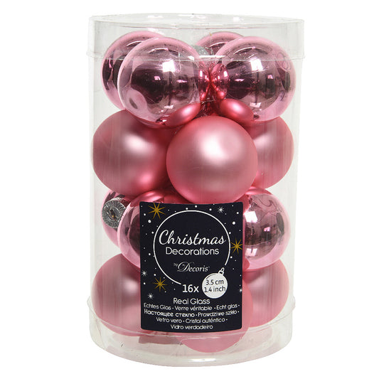 16 3.5cm Lipstick Pink Glass Christmas Tree Bauble Decorations