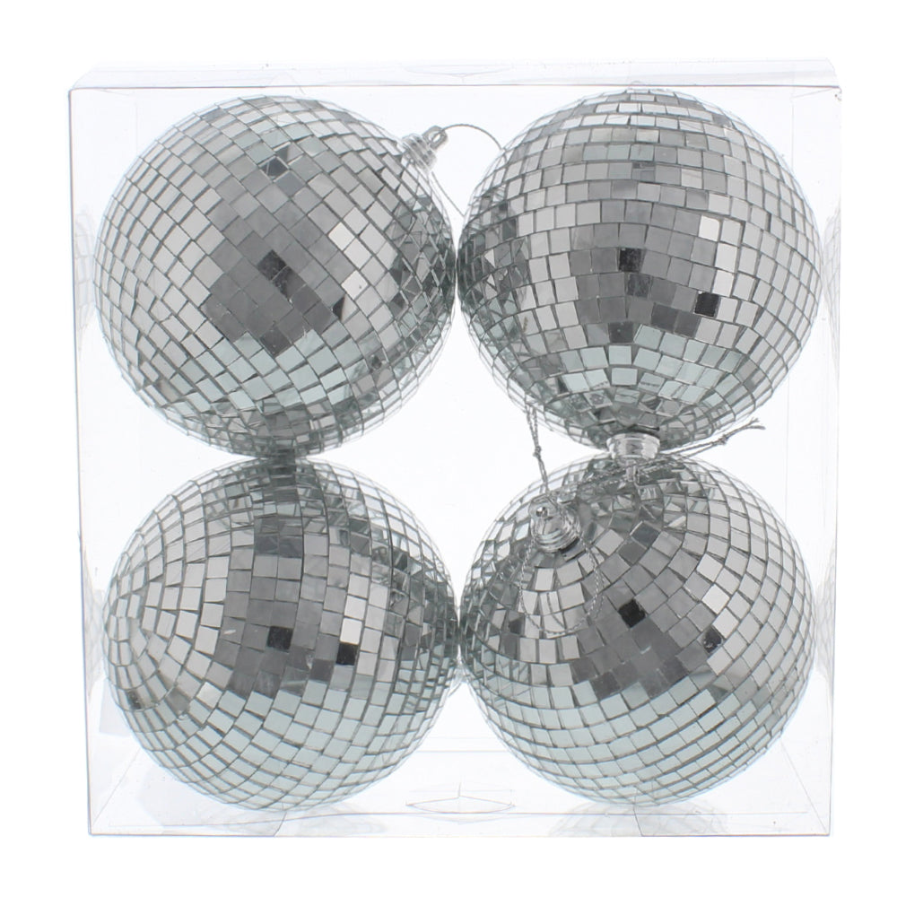 10cm Mirror Balls | Pack of 4 | Christmas Tree Decoration Bauble | Glitter Ball
