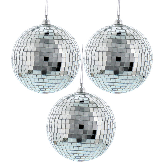 8cm Mirror Balls | Pack of 3 | Christmas Tree Decoration Bauble | Glitter Balls