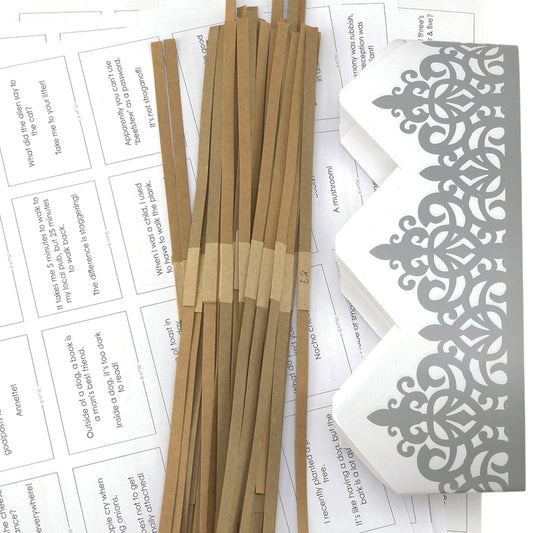 Silver Adjustable Paper Hats, Jokes and Optional Snaps | DIY Cracker Accessory Pack