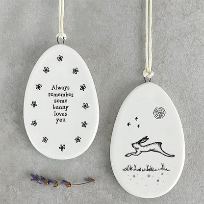 Some Bunny Loves You | Flat Porcelain Egg Ornament Hanger | Cracker Filler