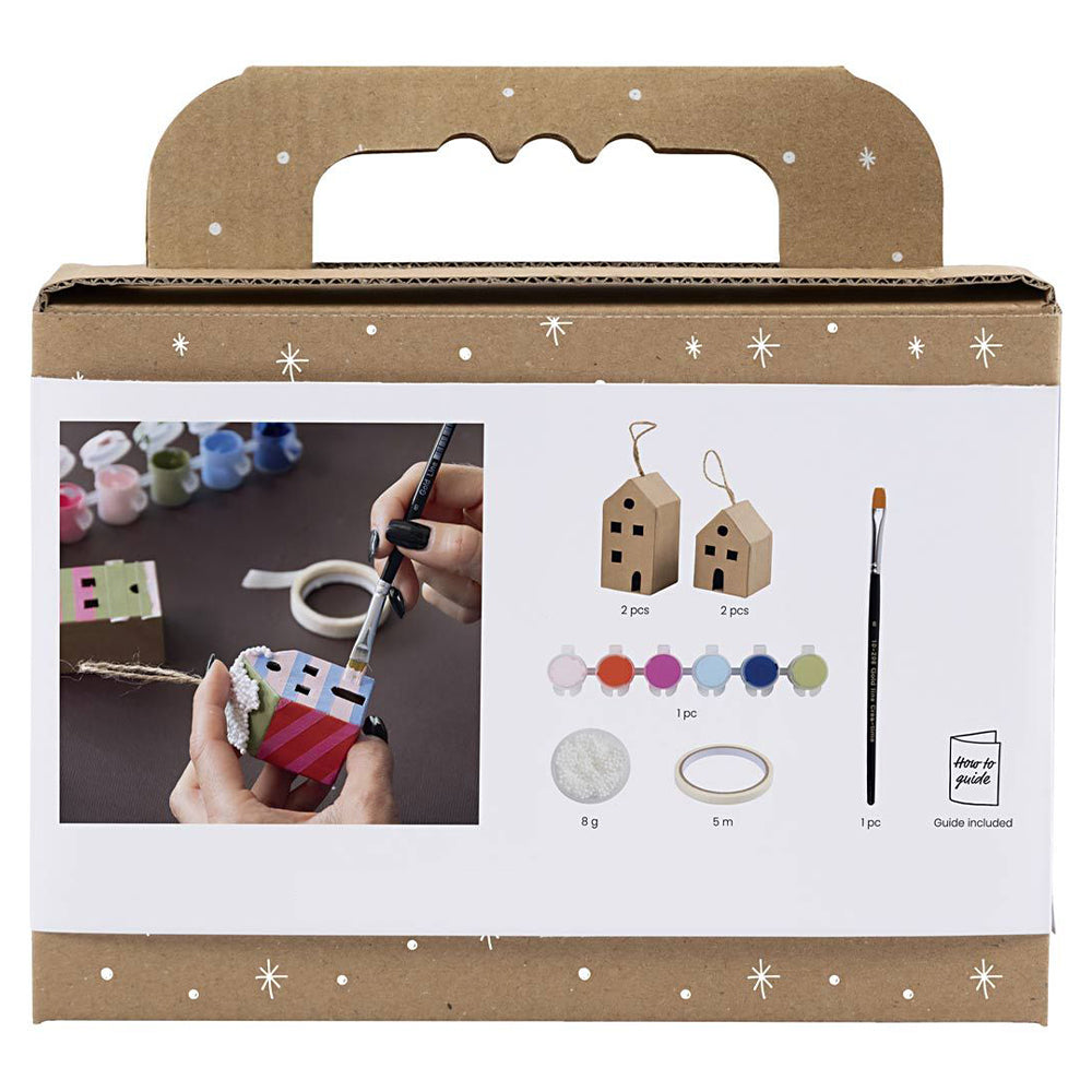 Striped Christmas Houses Craft Kit | Makes 4 Hanging Christmas Tree Decorations