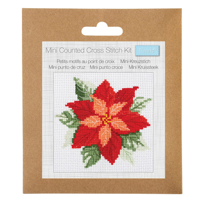 Christmas Poinsettia | Mini Counted Cross Stitch Kit | 13cm Square