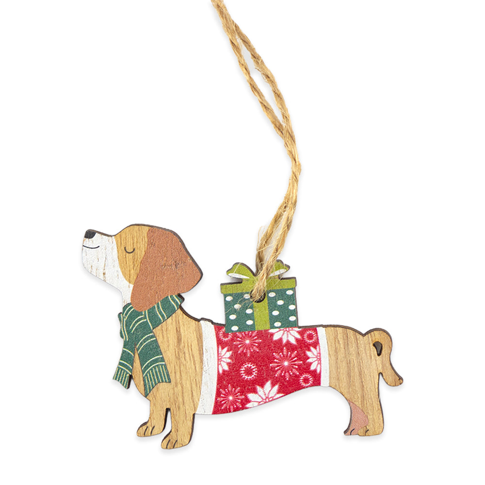 Christmas Sausage Dog | Wooden Hanging Ornament | Cracker Filler Gift