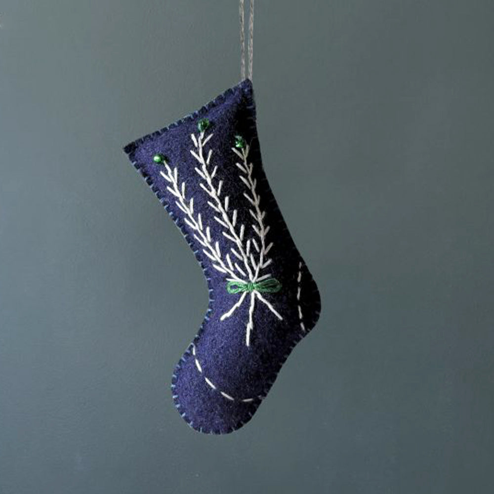 Embroidered Scandi Folk Art Stocking | Felt Decoration | Cracker Filler