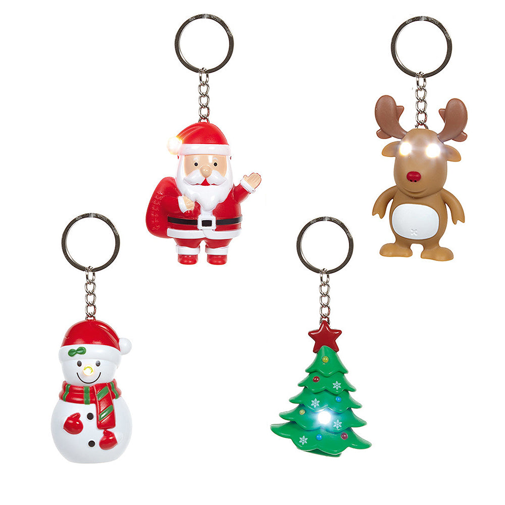 4 Assorted LED and Sound Christmas Keyrings | Mini Gift | Cracker Filler