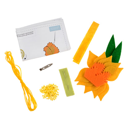 Sewing Kit to Make a Felt Springtime Daffodil Brooch