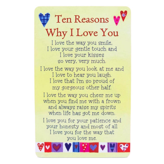 Ten Reasons I Love You | Mini Keepsake Verse Card | Cracker Filler | Little Gift